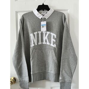 Nike Men's Club Fleece Long Sleeve Polo Medium Gray FN3112-063